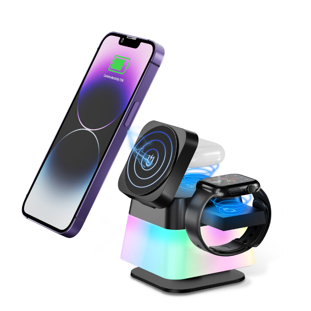 4 In 1 Rotatable Colorful Lighting Wireless Charger Stand For Phone 15 14 13 12 Pro Max 8 7 Holder Magnetic Fast Charging Station - photo 4
