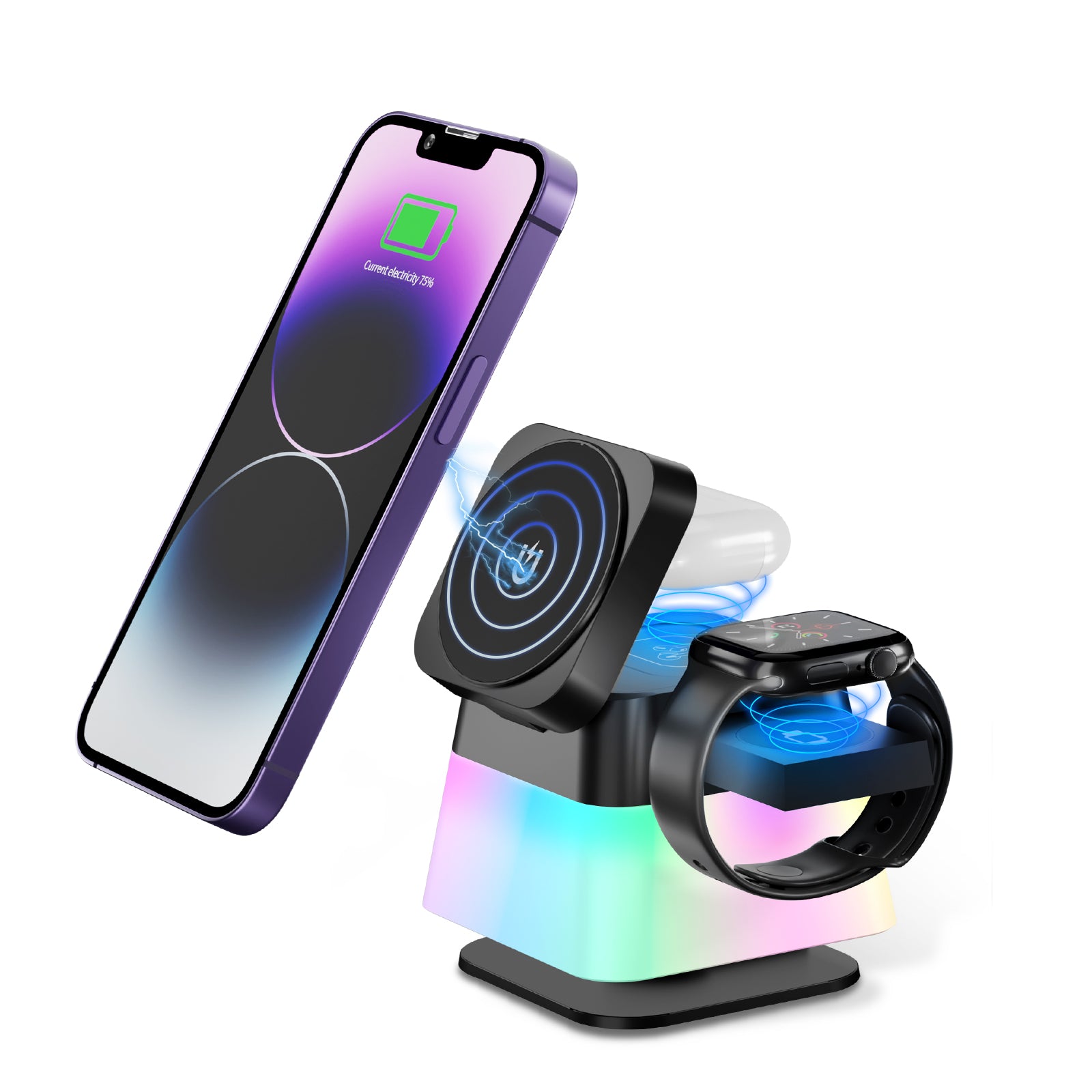 4 In 1 Rotatable Colorful Lighting Wireless Charger Stand For Phone 15 14 13 12 Pro Max 8 7 Holder Magnetic Fast Charging Station - photo 4