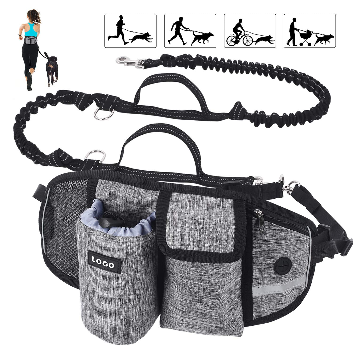 Dog Training Leash Waist Bag Hands-Free Outdoor Pet Running Walking Leash Portable Dog Food Water Cup Storage Bags - photo 2