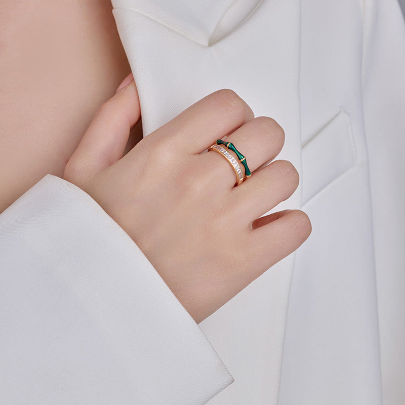 Zircon Bamboo Joint Open Ring Light Luxury Index Finger Ring - photo 3