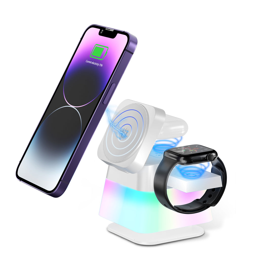 4 In 1 Rotatable Colorful Lighting Wireless Charger Stand For Phone 15 14 13 12 Pro Max 8 7 Holder Magnetic Fast Charging Station - photo 3