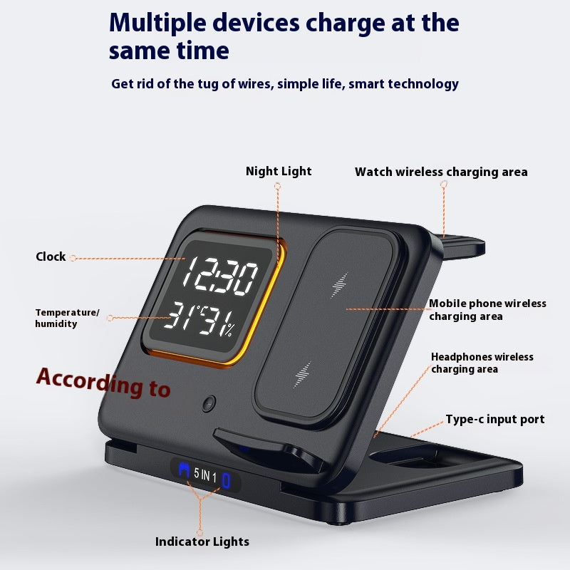 15W Wireless Chargers Stand 5 In1 LED Digital Alarm Clock Fast Charging Dock Station - photo 5