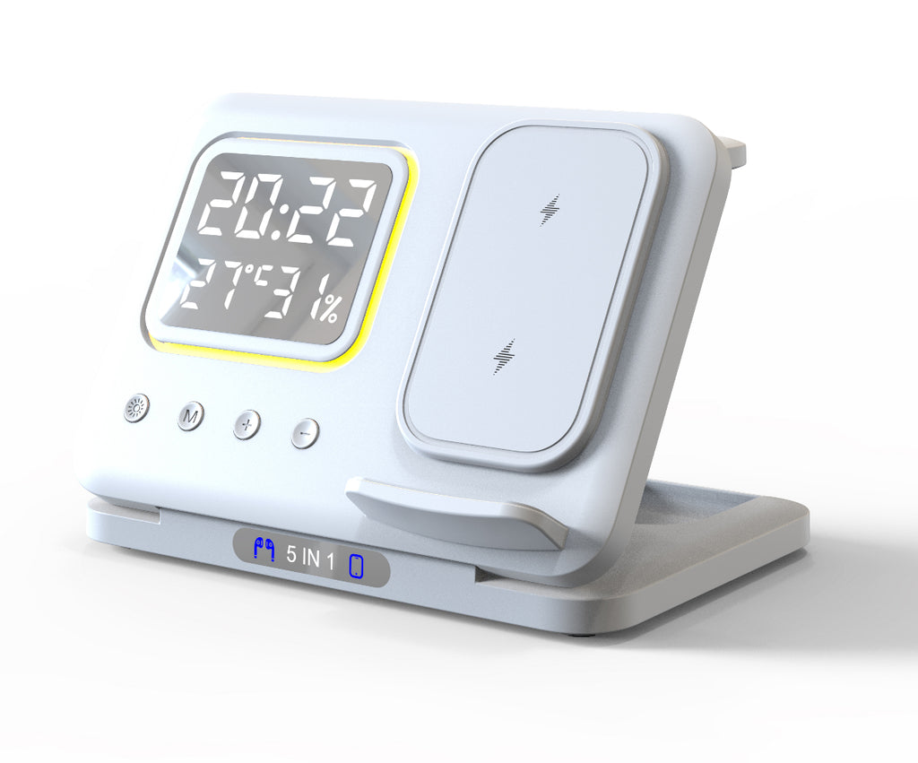 15W Wireless Chargers Stand 5 In1 LED Digital Alarm Clock Fast Charging Dock Station - photo 10
