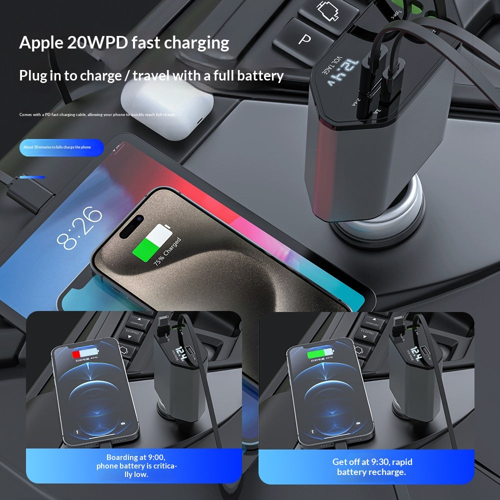 4-in-1 Retractable Car Charger 120W - photo 3