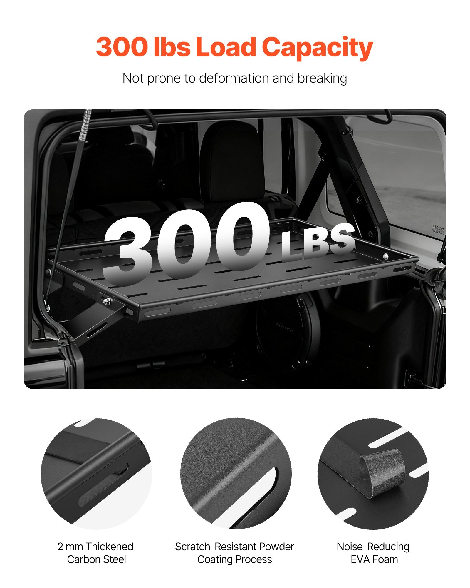 Rear Trunk Cargo Rack, For 2007-2024 Wrangler JK, 300 Lbs Capacity, Carbon Steel Basket Tray Interior Storage Luggage Carrier With Net, Shelf Stand Organizer For Camping Trip Gear, Black