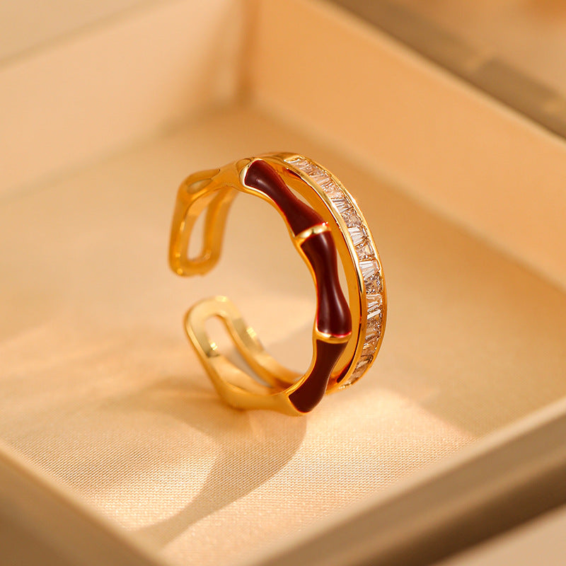 Zircon Bamboo Joint Open Ring Light Luxury Index Finger Ring - photo 2