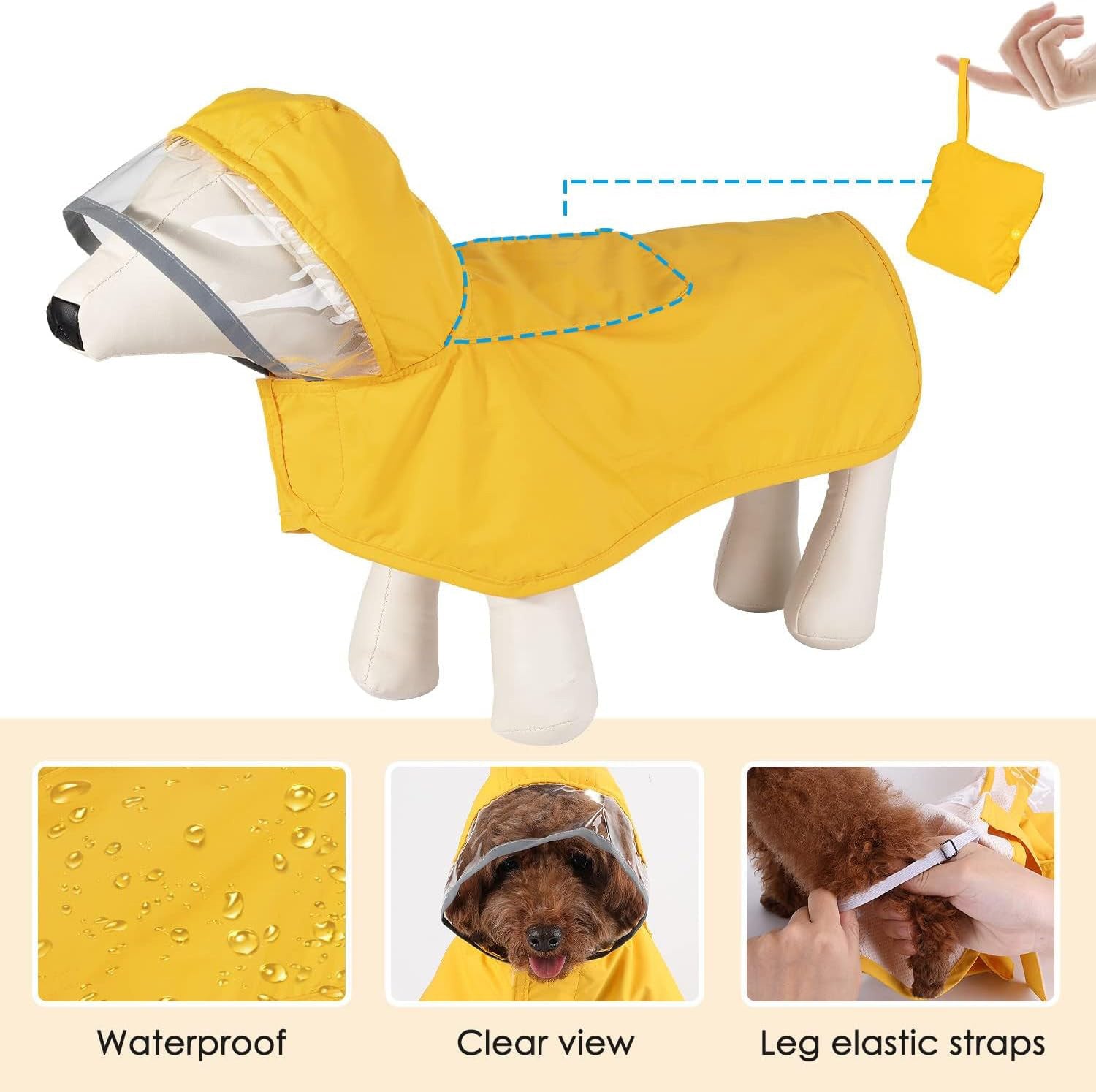 Dog Raincoat Waterproof Soft Breathable Dog Rain Jacket For Small Dog Hooded Dog Rain Coat With Transparent Cap Protect Belly - photo 16