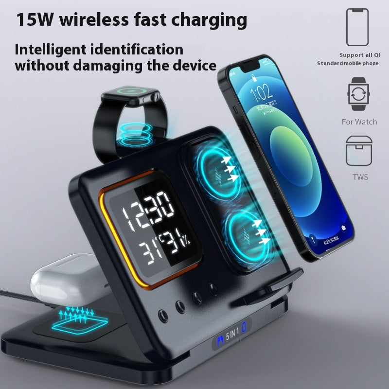 15W Wireless Chargers Stand 5 In1 LED Digital Alarm Clock Fast Charging Dock Station - photo 11
