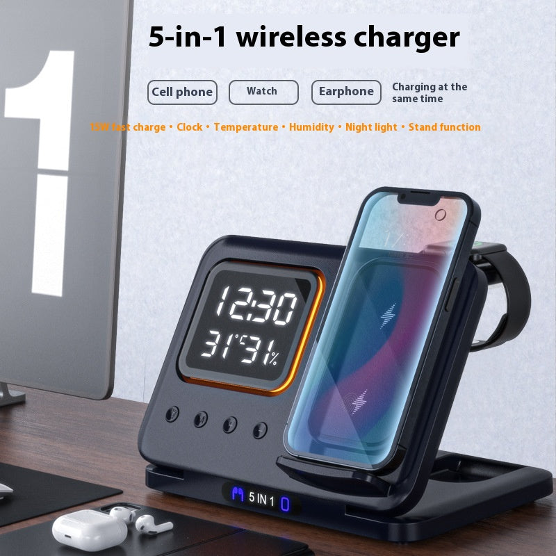 15W Wireless Chargers Stand 5 In1 LED Digital Alarm Clock Fast Charging Dock Station - photo 9